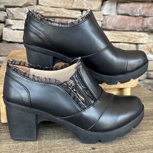 Dadawen Womens Ankle Boots Black 3 Inch Block Heel Lace On Edges Side Zip